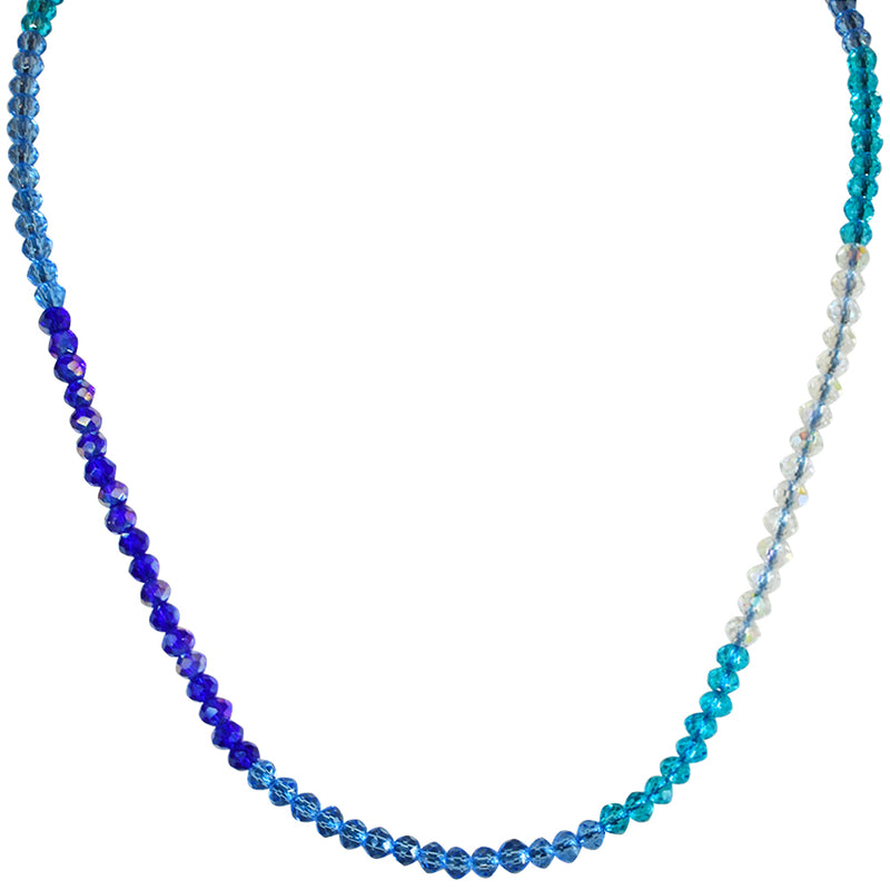 Divine Ombre 4mm Shimmer Bead Necklace (Goldtone/Blue Ombre)
