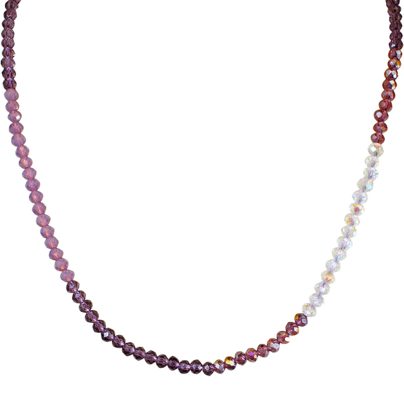 Divine Ombre 4mm Shimmer Bead Necklace (Sterling Silvertone/Purple Ombre)