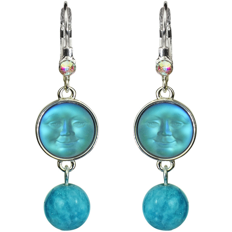 Enchanted Glass Seaview Moon & Apatite Leverback Earrings (Sterling Silvertone/Sphinx)
