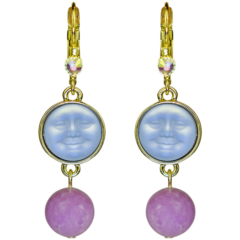 Enchanted Glass Seaview Moon & Lepidolite Leverback Earrings (Goldtone/Tanzanite AB)