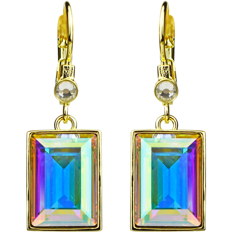 Brilliant Emerald Cut Leverback Earrings (Goldtone/Crystal AB)