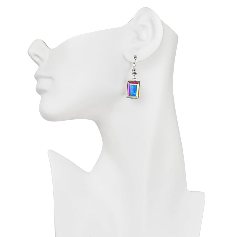 Brilliant Emerald Cut Leverback Earrings (Sterling Silvertone/Crystal AB)