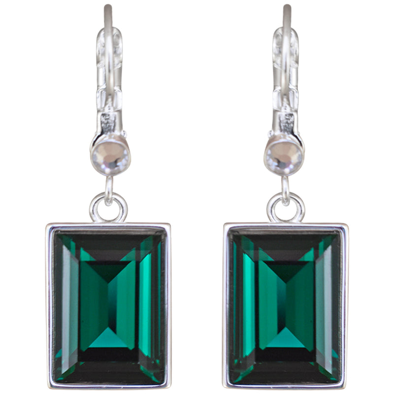 Brilliant Emerald Cut Leverback Earrings (Sterling Silvertone/Emerald)