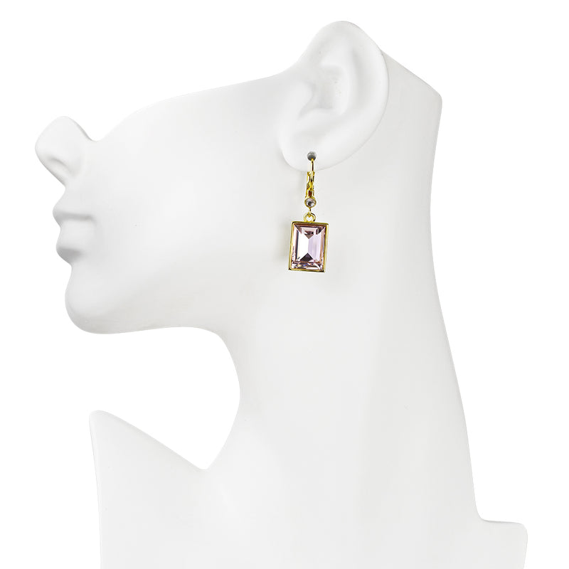 Brilliant Emerald Cut Leverback Earrings (Goldtone/Pixie Pink)