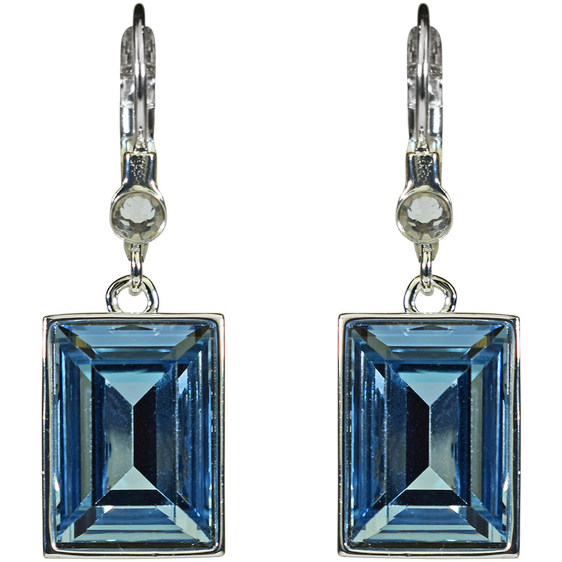 Brilliant Emerald Cut Leverback Earrings (Sterling Silvertone/Lt. Sapphire)