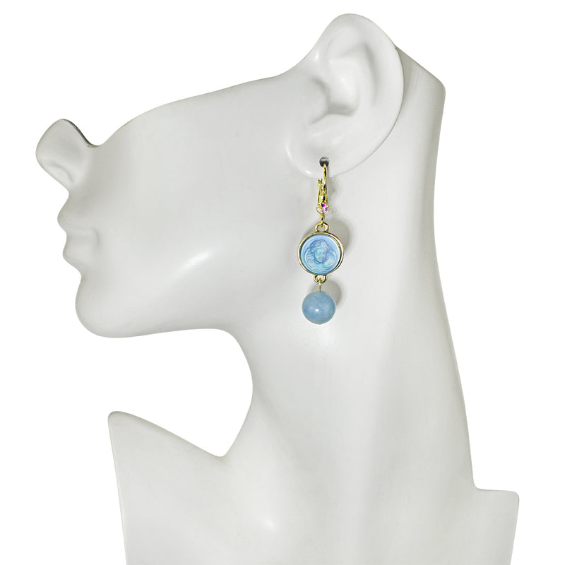 Enchanted Glass Dream Angel & Angelite Leverback Earrings (Goldtone/Lt. Sapphire)