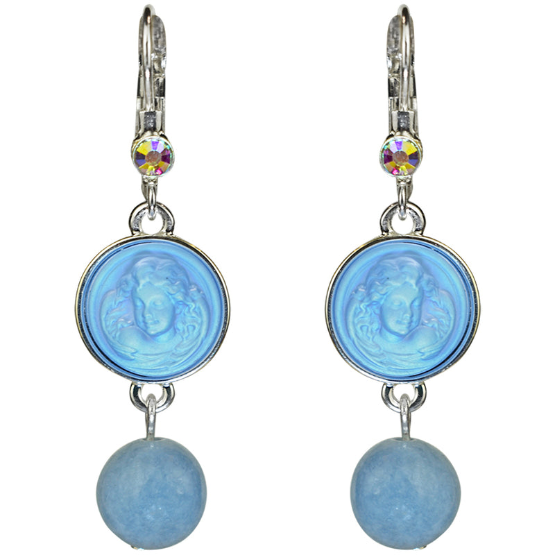 Enchanted Glass Dream Angel & Angelite Leverback Earrings (Sterling Silvertone/Lt. Sapphire)