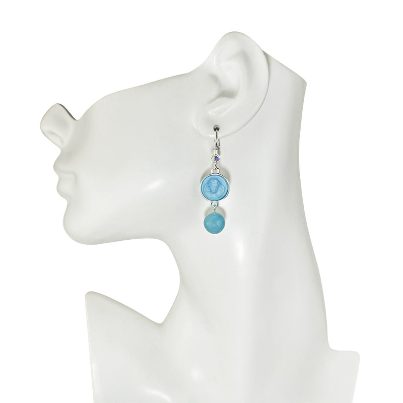 Enchanted Glass Dream Angel & Angelite Leverback Earrings (Sterling Silvertone/Lt. Sapphire)