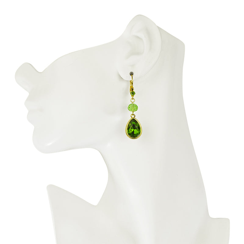 Crystal Misty Teardop Leverback Earrings (Goldtone/Green)