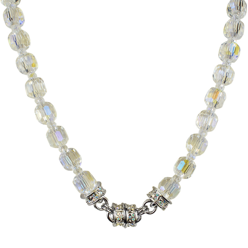Divine Sparkle 10mm Crystal Beaded Magnetic Necklace (Silvertone/Crystal AB)