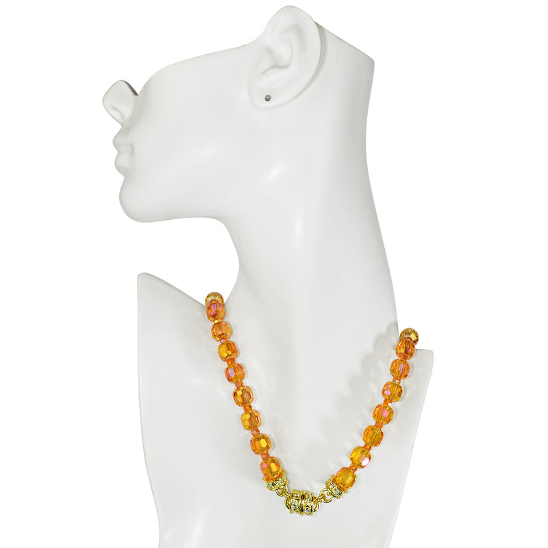 Divine Sparkle 10mm Crystal Beaded Magnetic Necklace (Goldtone/Golden Sunset AB)