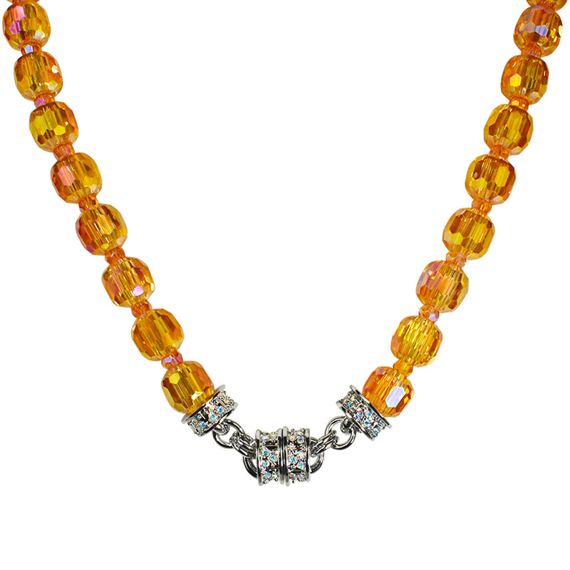 Divine Sparkle 10mm Crystal Beaded Magnetic Necklace (Silvertone/Golden Sunset AB)