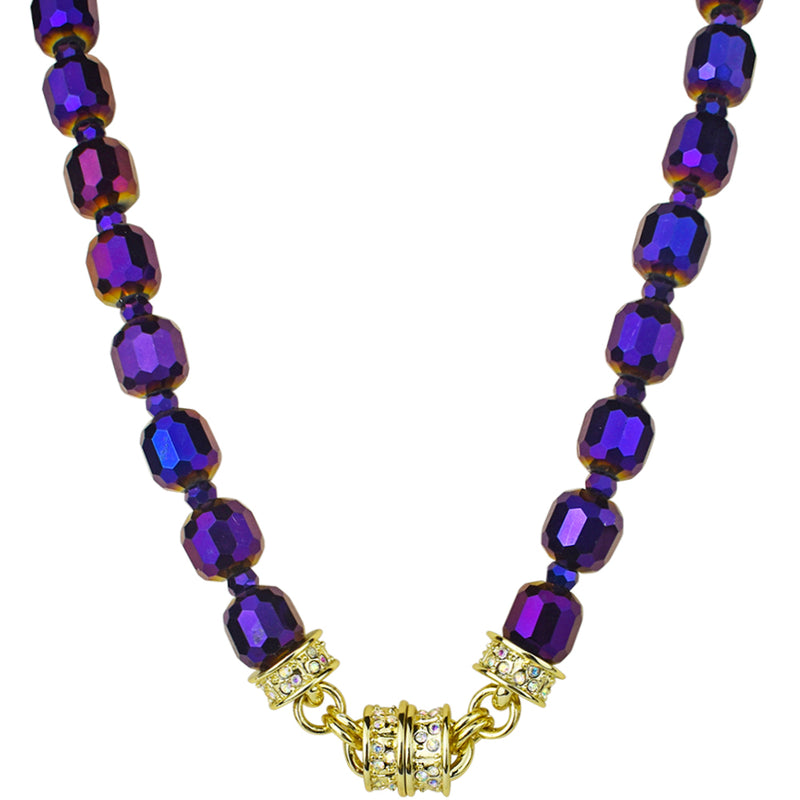 Divine Sparkle Crystal Beaded Magnetic Interchangeable Necklace (Goldtone/Purple)