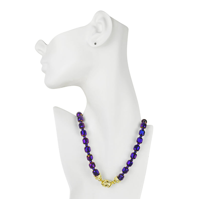 Divine Sparkle Crystal Beaded Magnetic Interchangeable Necklace (Goldtone/Purple)