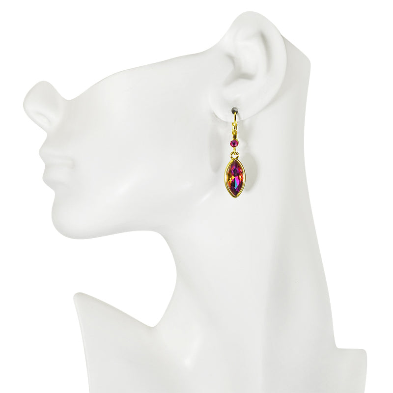 Brilliant Navette Leverback Earrings (Goldtone/Fuchsia Vitrial)