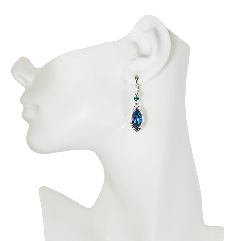 Brilliant Navette Leverback Earrings (Sterling Silvertone/Blue Vitrial)