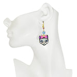Sugar Skull Kitty Leverback Earrings (Goldtone)