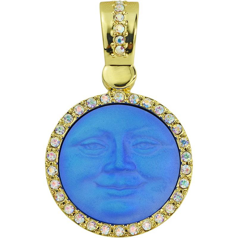 Glass Seaview Moon 25mm Foldover Magnetic Pendant (Goldtone/Sapphire AB)