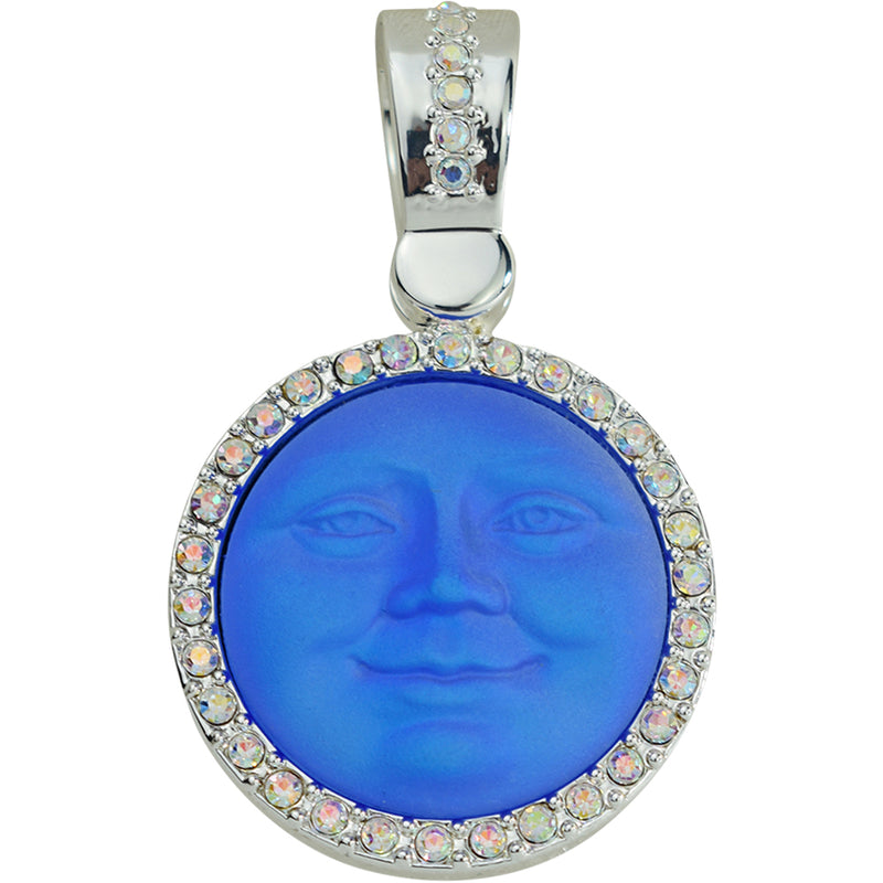 Glass Seaview Moon 25mm Foldover Magnetic Pendant (Sterling Silvertone/Sapphire AB)