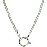 Crystallized 4mm Beaded Sailor Clasp Spring Ring Charm 18" Necklace (Sterling Silvertone/Crystal AB)