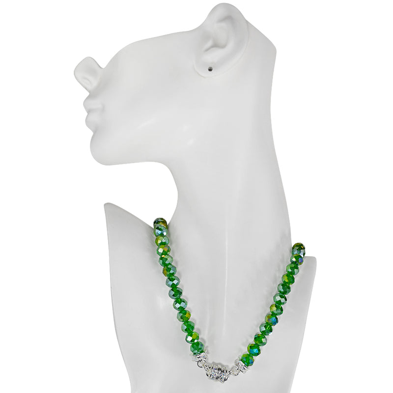 Divine Beaded 10mm Magnetic Interchangeable Necklace (Sterling Silvertone/Evergreen)