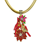 Cardinal Poinsettia Foldover Pendant with  Sheer Elegance Necklace (Goldtone)