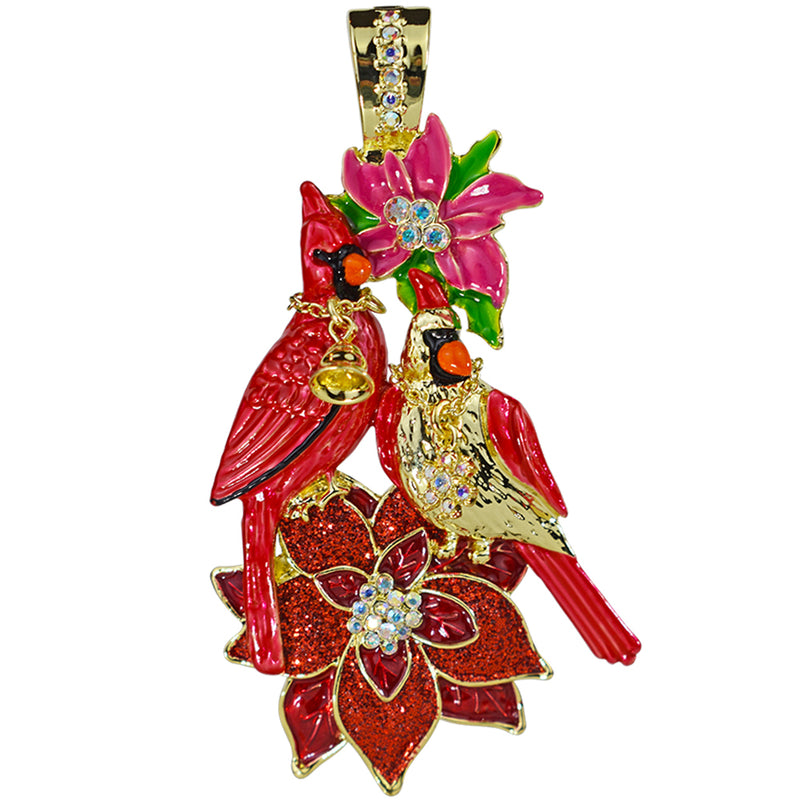 Cardinal Poinsettia Foldover Pendant (Goldtone)