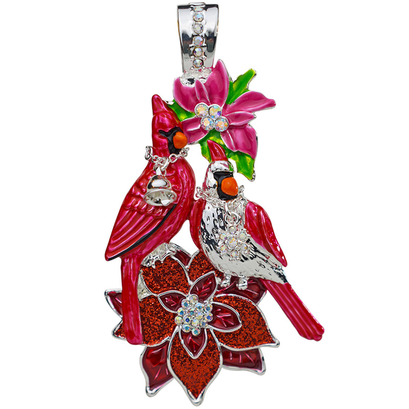 Cardinal Poinsettia Foldover Pendant with Sheer Elegance Necklace (Sterling Silvertone)
