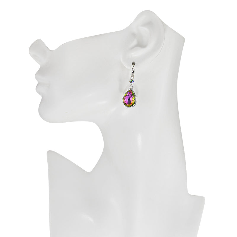Crystal Mystic Teardrop Leverback Earrings (Sterling Silvertone/Iridis Pink)