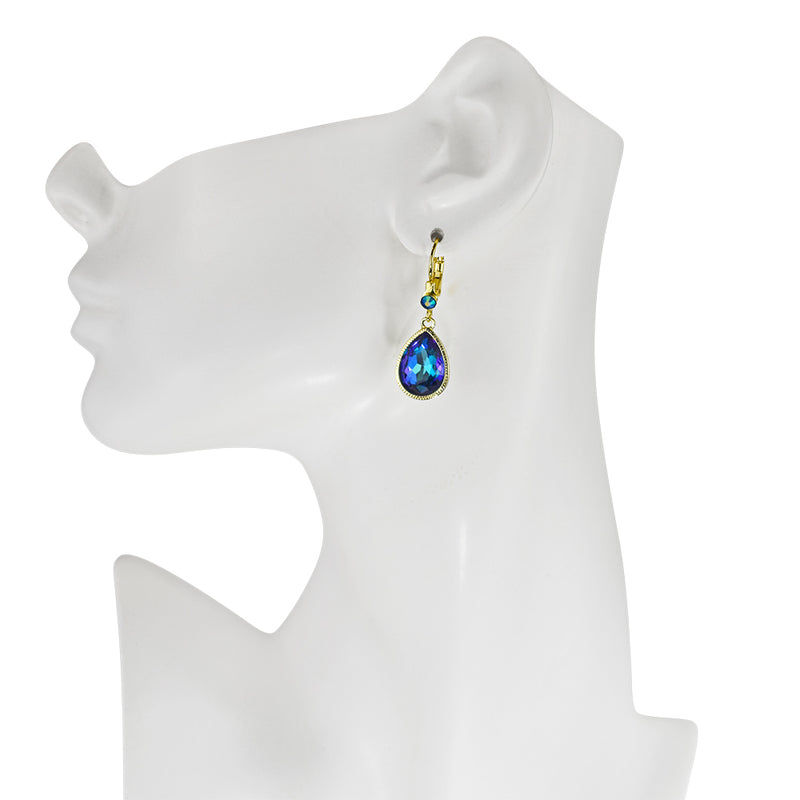 Crystal Mystic Teardrop Leverback Earrings (Goldtone/Blue Sphinx)