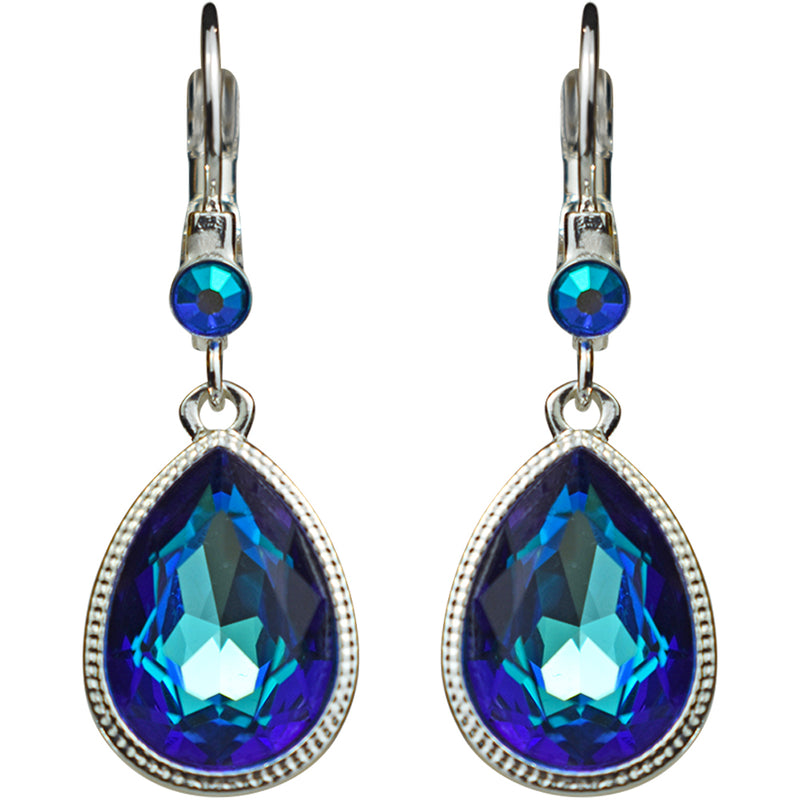 Crystal Mystic Teardrop Leverback Earrings (Sterling Silvertone/Blue Sphinx)