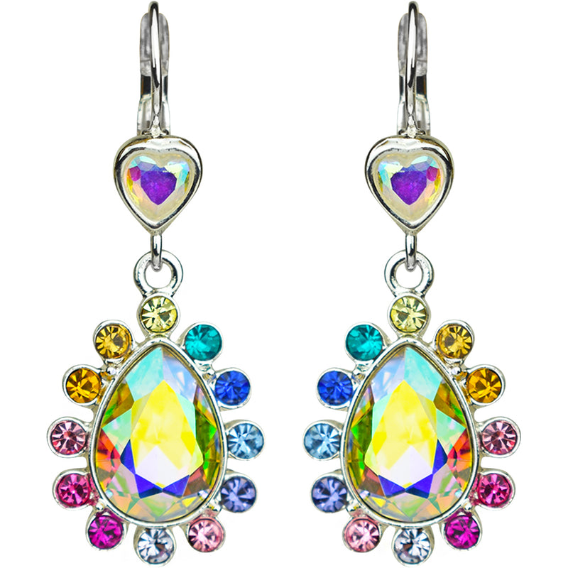 Rainbow Bridge Forever Loved Teardrop Leverback Earrings (Sterling Silvertone)