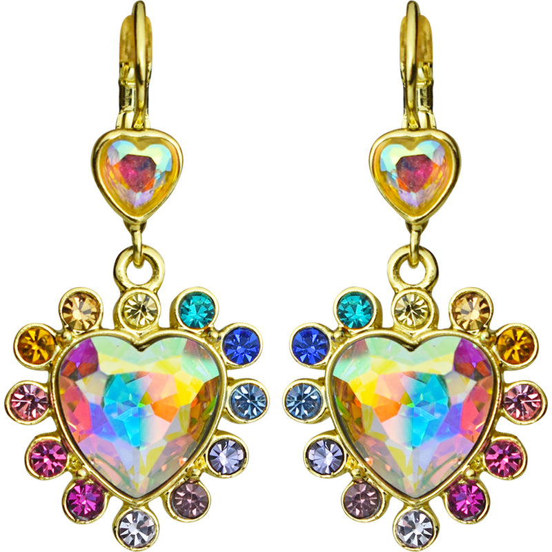 Rainbow Bridge Forever Loved Heart Earrings (Goldtone)