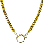 Crystalized 6mm Beaded Sailor Clasp 18" Charm Necklace (Goldtone/Light Gold)