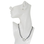 Crystalized 6mm Beaded Sailor Clasp 30" Charm Necklace (Sterling Silvertone/Light Hematite)