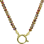 Crystalized 6mm Beaded Sailor Clasp 30" Charm Necklace (Goldtone/Mystic Iridis)