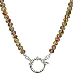 Crystalized 6mm Beaded Sailor Clasp 30" Charm Necklace (Sterling Silvertone/Mystic Iridis)