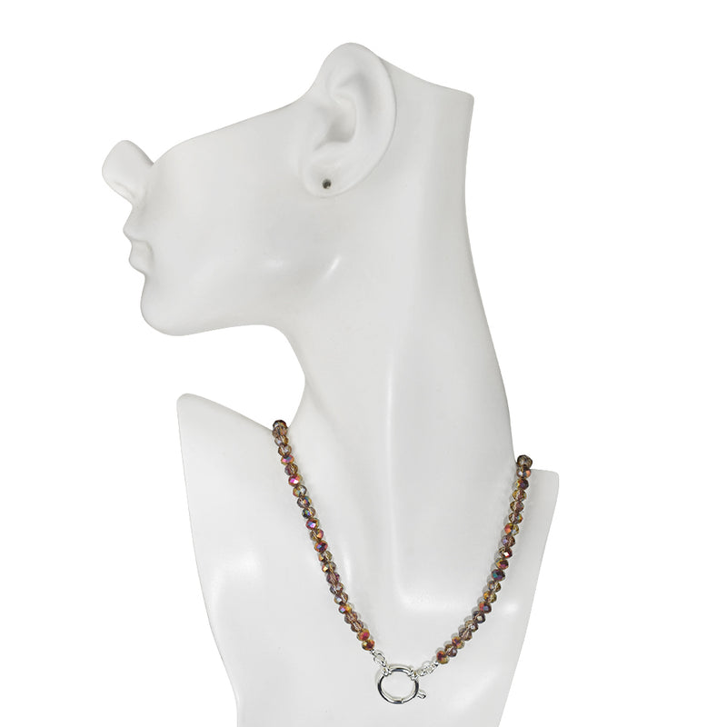 Crystalized 6mm Beaded Sailor Clasp 18" Charm Necklace (Sterling Silvertone/Mystic Iridis)