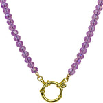 Crystalized 6mm Beaded Sailor Clasp 18" Charm Necklace (Goldtone/Violet)