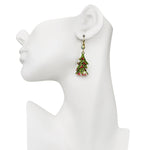 Holiday Holly Berry Tree Leverback Earrings (Goldtone)