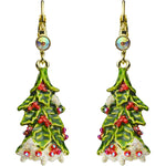 Holiday Holly Berry Tree Leverback Earrings (Goldtone)