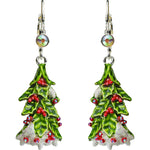 Holiday Holly Berry Tree Leverback Earrings (Sterling Silvertone)