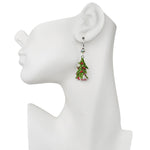 Holiday Holly Berry Tree Leverback Earrings (Sterling Silvertone)