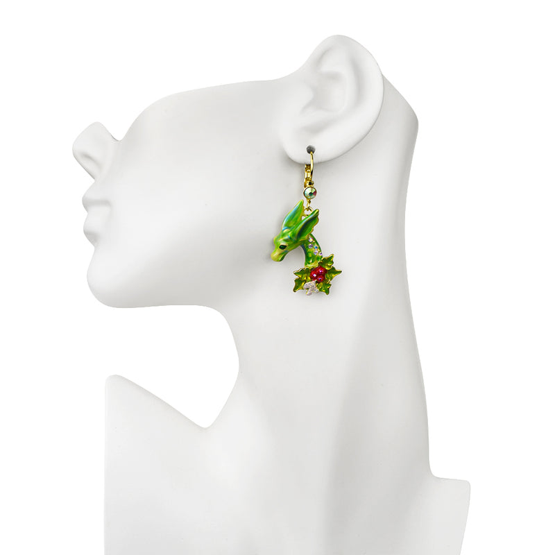 Holiday Dreams Dragon Leverback Earrings (Goldtone)