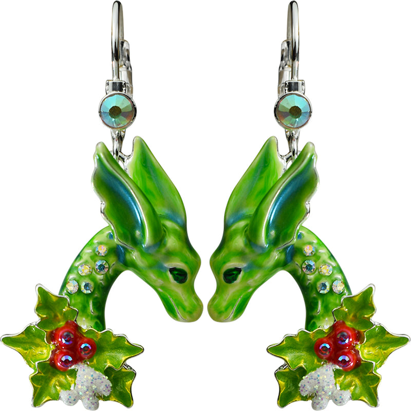 Holiday Dreams Dragon Leverback Earrings (Sterling Silvertone)