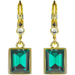 Brilliant Emerald Cut Petite Leverback Earrings (Goldtone/Emerald Green)