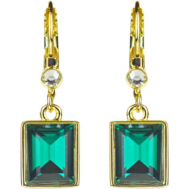 Brilliant Emerald Cut Petite Leverback Earrings (Goldtone/Emerald Green)