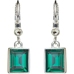 Brilliant Emerald Cut Petite Leverback Earrings (Sterling Silvertone/Emerald Green)