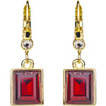 Brilliant Emerald Cut Petite Leverback Earrings (Goldtone/Ruby Red)