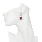 Brilliant Emerald Cut Petite Leverback Earrings (Goldtone/Ruby Red)